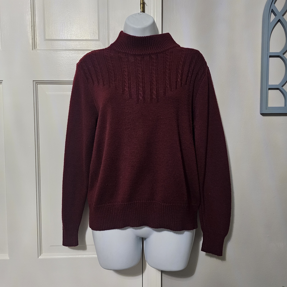 Classic Red Cowl Turtleneck Sweater with Ribbed Detail